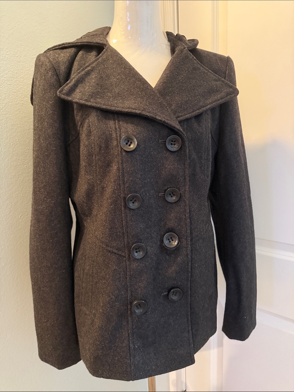 Double-Breasted Wool-Blend Peacoat - Charcoal